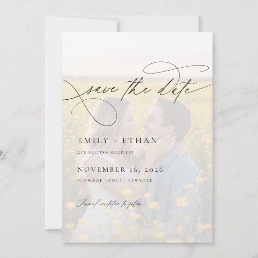 Save The Date Calligraphie moderne Script superposer Mariage pho (Devant)