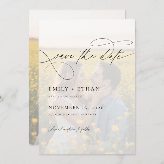 Save The Date Calligraphie moderne Script superposer Mariage pho (Devant / Derrière)