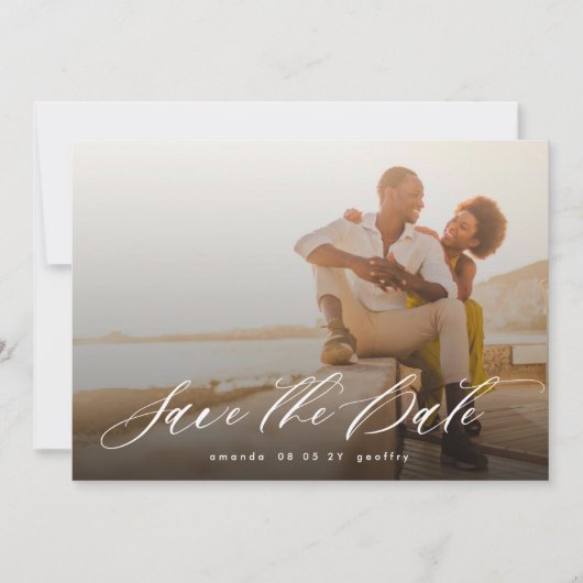 Save The Date Calligraphie moderne White Overlay Photo Code QR (Devant)