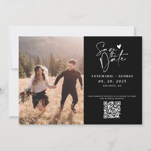 Save The Date Calligraphie noir blanc moderne Code QR (Devant)