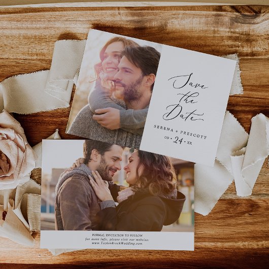 Save The Date Calligraphie Noire Délicate Photo Enregistrer La D