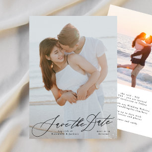 Save The Date Calligraphie Noire Élégante Photo Le Mariage