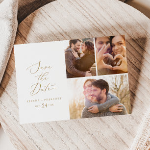 Save The Date Calligraphie Or Delicate 3 Photo Collage