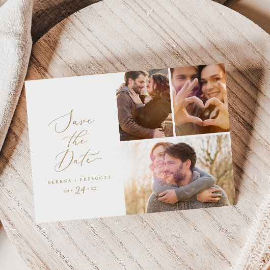 Save The Date Calligraphie Or Delicate 3 Photo Collage