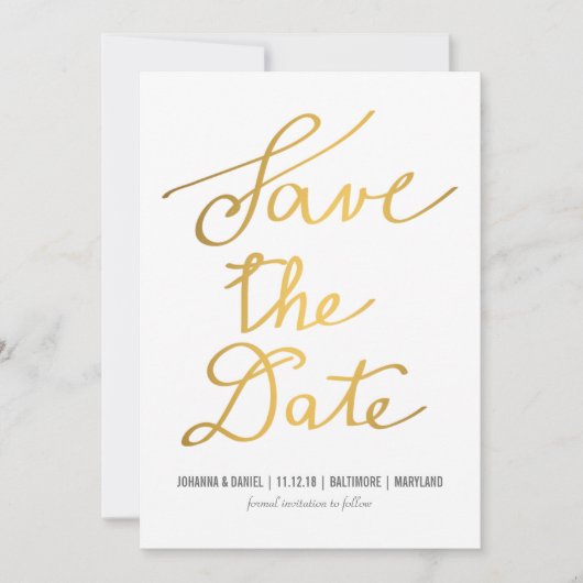 Save The Date Calligraphie Or Moderne Mariage Enregistrer La Dat (Devant)
