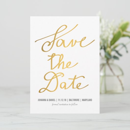 Save The Date Calligraphie Or Moderne Mariage Enregistrer La Dat (Debout devant)