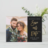 Save The Date Calligraphie Or moderne Mariage photo noir (Debout devant)