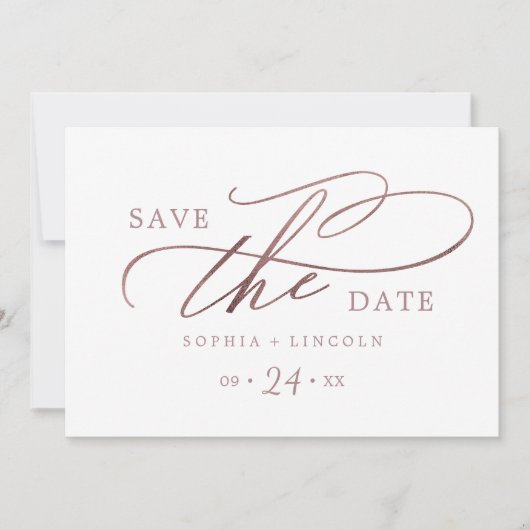Save The Date Calligraphie or romantique Rose QR Code horizontal (Devant)
