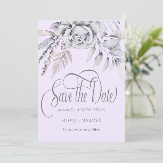 Save The Date Calligraphie Pastel Fleur beige Enregistrer la dat (Debout devant)