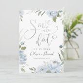 Save The Date Calligraphie romantique bleu poussiéreux sauver la (Debout devant)