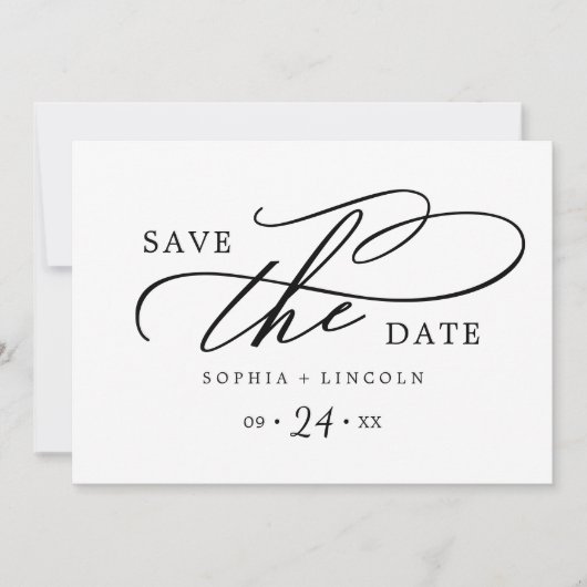 Save The Date Calligraphie romantique | Code QR horizontal (Devant)