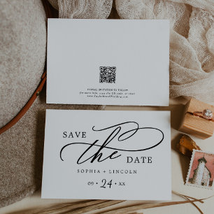Save The Date Calligraphie romantique Code QR Horizontal