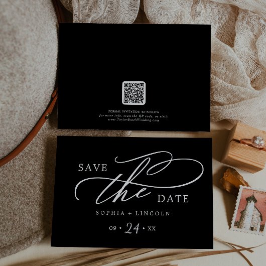 Save The Date Calligraphie romantique | Code QR noir foncé