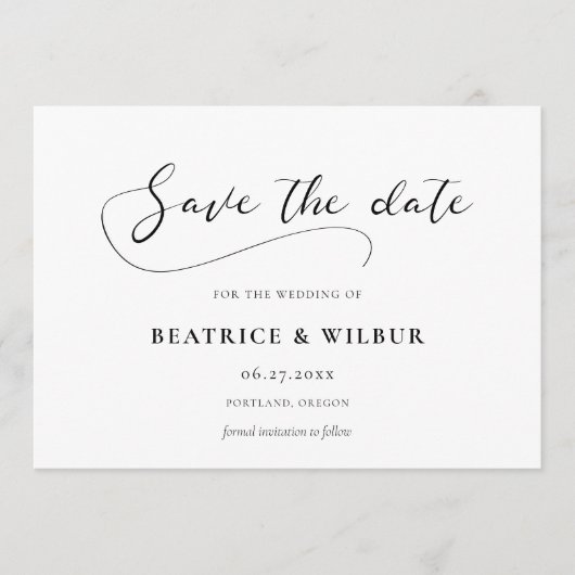 Save The Date Calligraphie romantique élégante (Devant)
