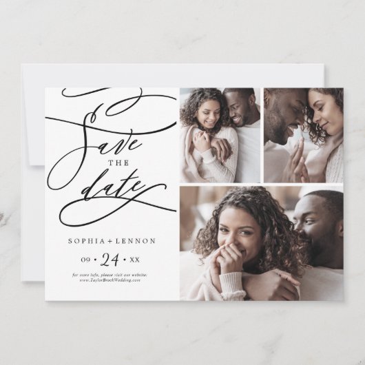 Save The Date Calligraphie romantique | Flourish 3 Photo Collage (Devant)