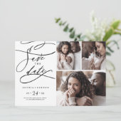 Save The Date Calligraphie romantique | Flourish 3 Photo Collage (Debout devant)