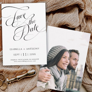 Save The Date Calligraphie romantique Mariage noir et blanc
