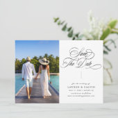 Save The Date Calligraphie romantique Photo noir et blanc (Debout devant)