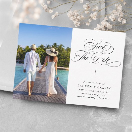 Save The Date Calligraphie romantique Photo noir et blanc