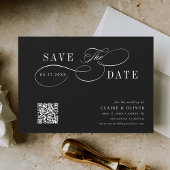 Save The Date Calligraphie romantique QR Code noir Horizontal