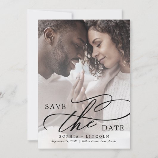 Save The Date Calligraphie Romantique QR Code Photo Overlay Enre (Devant)