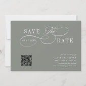 Save The Date Calligraphie romantique QR Code Sage Vert Horizont (Devant)