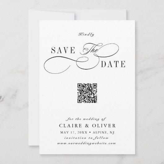 Save The Date Calligraphie romantique QR Code vertical (Devant)