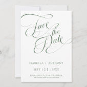 Save The Date Calligraphie romantique Sage Mariage vert Photo (Devant)