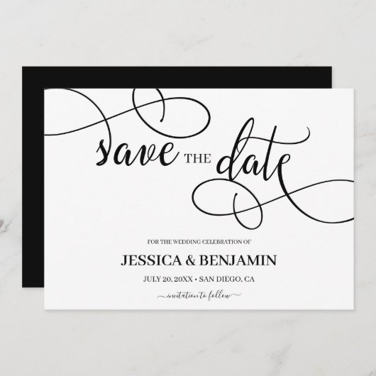 Save The Date Calligraphie romantique Script Mariage Enregistrer (Devant / Derrière)