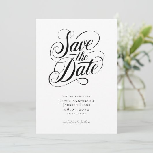 Save The Date Calligraphie romantique Script Mariage photo (Debout devant)