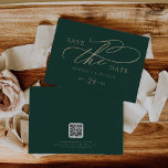 Save The Date Calligraphie romantique verte Code QR horizontale<br><div class="desc">Cette calligraphie verte romantique code QR horizontale enregistrer la carte date est parfait pour un mariage simple. Le design classique moderne comprend des tourbillons fantaisistes et des fleurs fantaisistes avec une superbe élégante typographie de l'or en faux champagne. Remarque : Ce design ne comporte pas de véritable feuille d'or. C'est...</div>