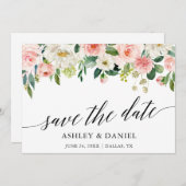 Save The Date Calligraphie Rose Blanc Floral Enregistrer La Cart (Devant / Derrière)