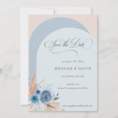 Save The Date Calligraphie Rustique Boho Dusty Blue Pampas (Devant)