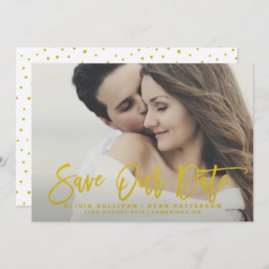 Save The Date Calligraphie rustique de moutarde Économisez Notre (Devant / Derrière)