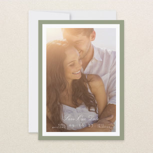 Save The Date Calligraphie & Sage Green encadré photo classique