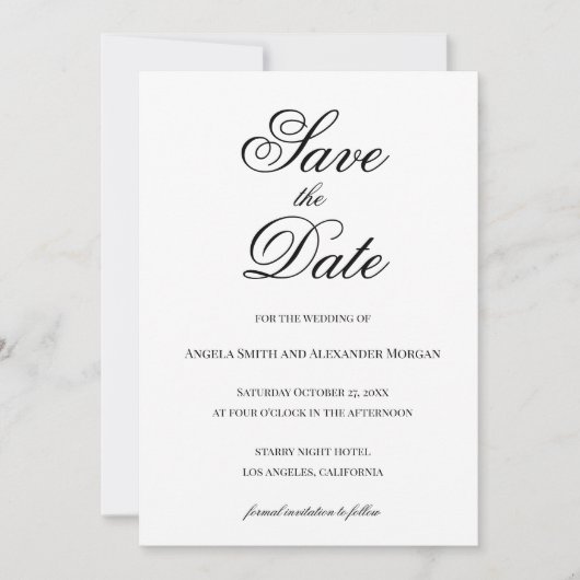 Save The Date Calligraphie Script Fantaisie Noir et Blanc (Devant)