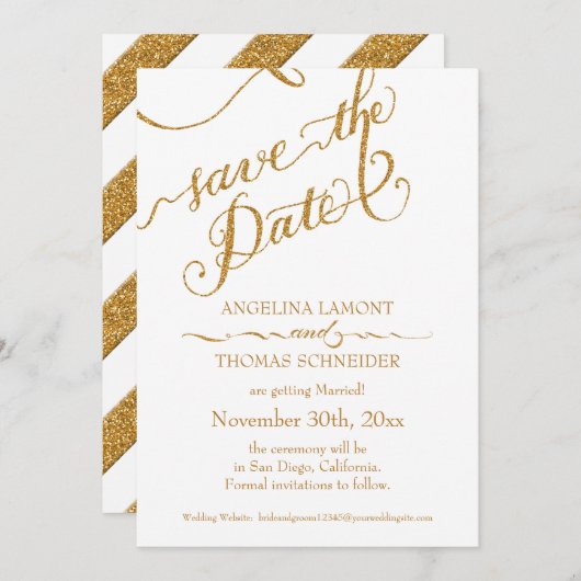 Save The Date Calligraphie Script Forever in Love Gold Parties s (Devant / Derrière)