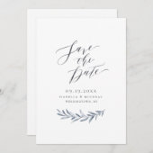 Save The Date Calligraphie simple bleu poussiéreux mariage (Devant / Derrière)
