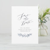 Save The Date Calligraphie simple mariage verdure bleu poussiére (Debout devant)