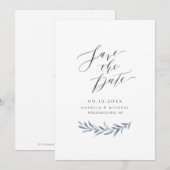 Save The Date Calligraphie simple mariage verdure bleu poussiére (Devant / Derrière)