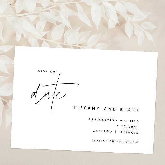 Save The Date Calligraphie simple noir blanc chic moderne