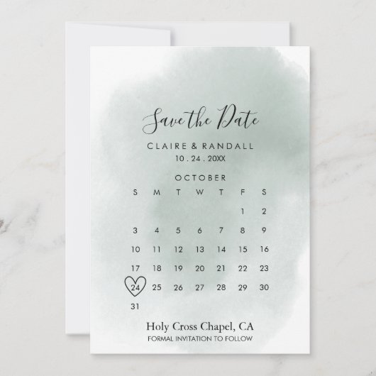 Save The Date Calligraphie Vert Blanc Enregistrer le calendrier  (Devant)