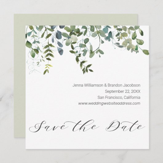 Save The Date Calligraphie Vert Eucalyptus Enregistrer la date (Devant / Derrière)