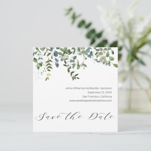 Save The Date Calligraphie Vert Eucalyptus Enregistrer la date (Debout devant)