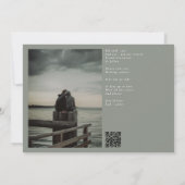 Save The Date Calligraphie verte gris classique Code QR Deux pho (Dos)