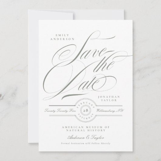 Save The Date Calligraphie verte grise officielle Cravate noire  (Devant)