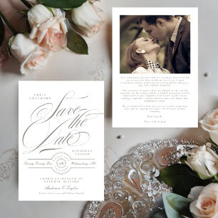 Save The Date Calligraphie verte grise officielle Cravate noire 