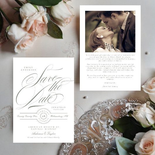 Save The Date Calligraphie verte grise officielle Cravate noire