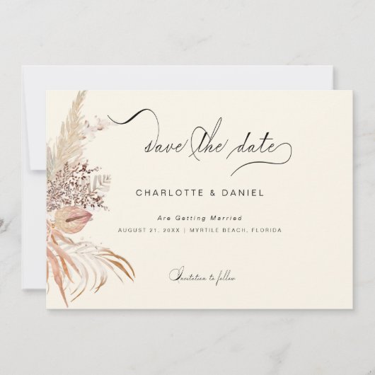 Save The Date Calligraphie Whimsical Boho moderne Script Beige (Devant)