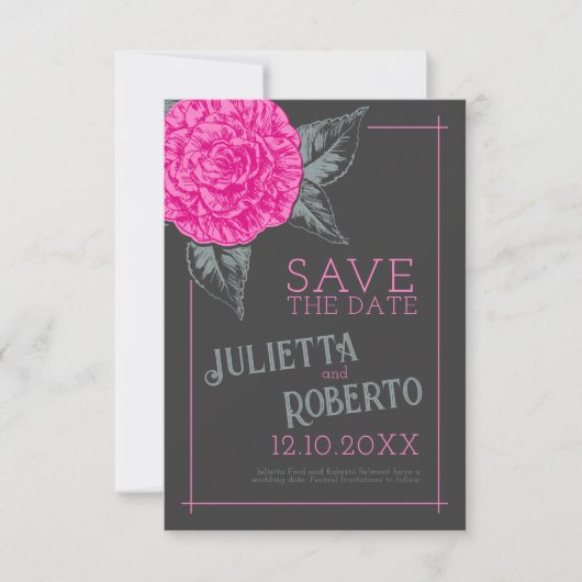 Save The Date Camélia encrée mariage rose gris brun (Devant)